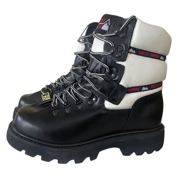 Vintage 90s First Down Leather Lug Sole Boots Black & White Size 8.5 main image 8
